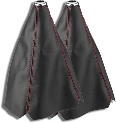 Keenso 2Pcs Shifter Boot Universal, PU Leather Shift Boot Retainer Stick Shift Sleeve Gear Shifter Boot Gear Gaiter Cover Black Bright Red Stitch