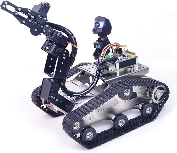 Smart Robot Car Kit for Raspberry Pi, Tank Robot Chassis Real-Time Video Transmission, WiFi/Bluetooth Control, Path Planning, Programmable Robot Kit (Stainless Steel Chassis+Raspberry Pi 4B(4GB))