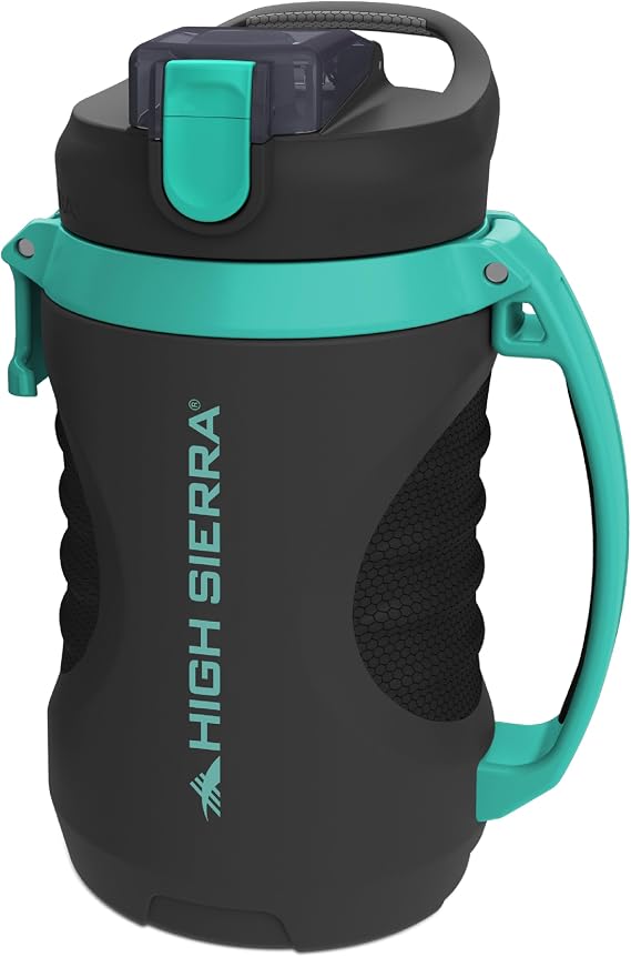 HIGH SIERRA, [BPA FREE] 64 OZ Insulated Water Jug, Silicone Spout, Built-in Fence Anchor, Keeps Iced Water Cold for Hours, EXTRA LARGE Sports Bottle, Grey/Mint