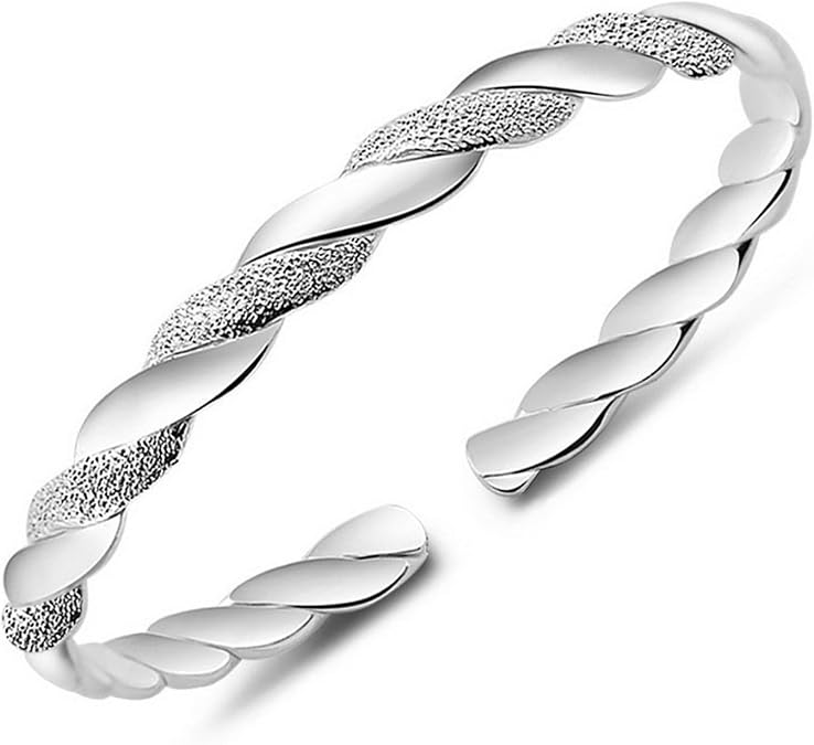 925 Sterling Silver Cuff Bangle Bracelets Adjustable Open Bangles for Women