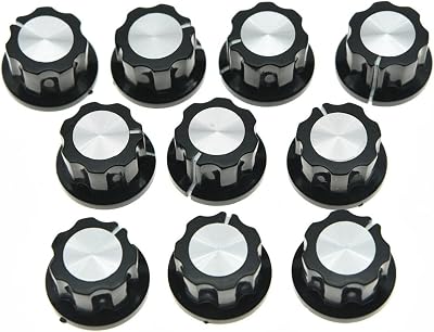 KAISH 10x Guitar Mini Effect Pedal Knobs 6mm Black wSilver Cap Knob for Boss Pedals