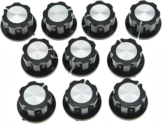 KAISH 10x Guitar Mini Effect Pedal Knobs 6mm Black w/Silver Cap Knob for Boss Pedals