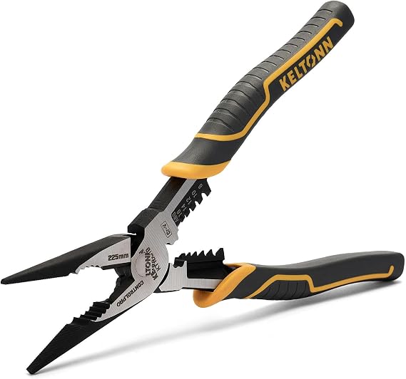 Multi-Function Electrician Needle Nose Pliers – 6-in-1 Wire Cutter, Stripper, Crimper, Gripping Tool, Forged CR-V Steel with Eccentric Force-Saving Design, 9 Inch for Home & DIY Use