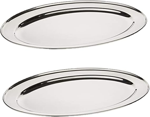 TrueCraftware-10 Stainless Steel Oval Platter Set of 2- Serving Platters for Appetizer Snack Fruit Cup Cake Server Tray Display Serving Dishes for Entertaining