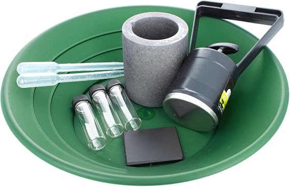 ASR Outdoor Gold Rush Gold Prospecting Pan Kit Glass Vials Testing Stone - 10pc