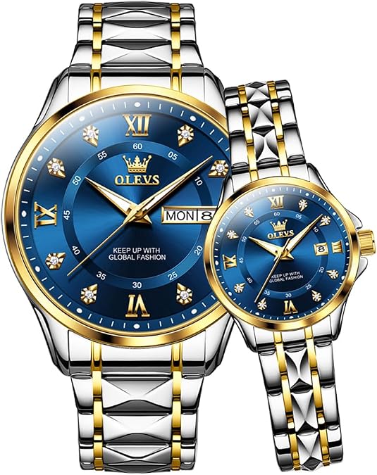 OLEVS Couple Quartz Watch Luminous Calendar Date Business Formal Luxury Waterproof Casual Stainless Steel Couple Wedding Romantic Watch 2 Pieces