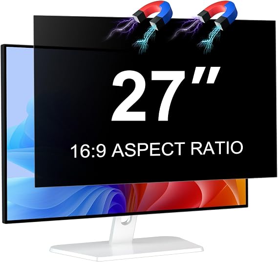 Magnetic Computer 27 Inch Privacy Screen for 16:9 Aspect Ratio | Widescreen Monitor, Anti Glare Blue Light Protector Shield Filter for Eyes, Removable Computer Monitor Privacy Screen 27 inch