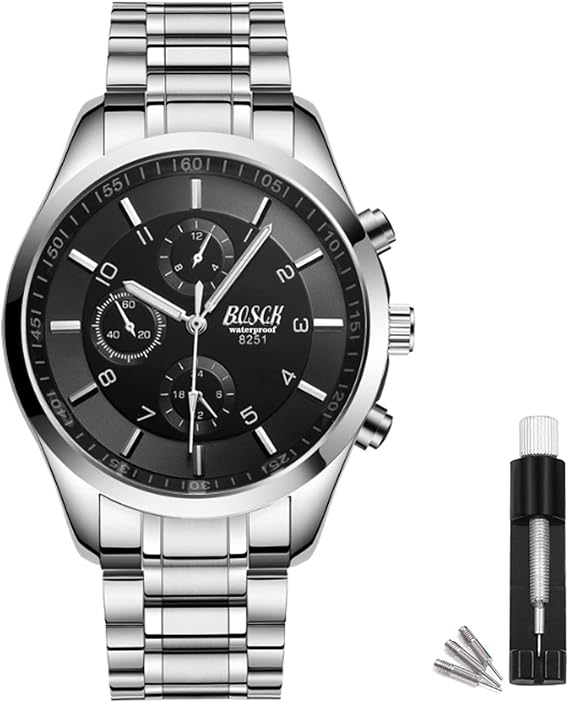 BOSCK Analoge Armbanduhr Herren (kein Chronograph) 40mm Easy Read Auto Date and Day Edelstahl Business Watch Herrenuhr30M wasserdichte Sport Uhren Herren