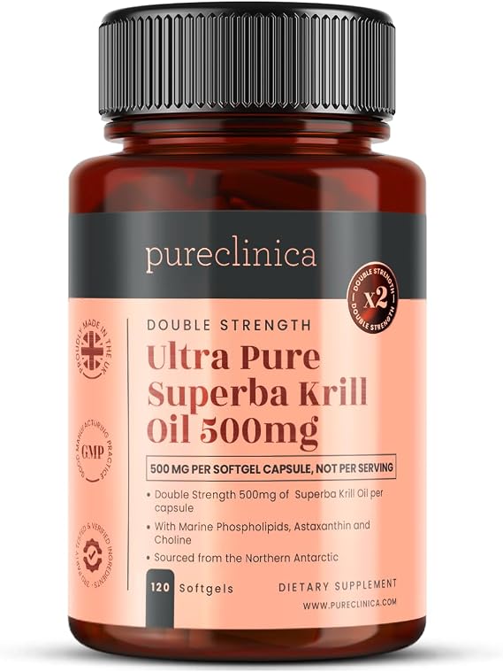 Ultra Pure Superba Krill Oil 500mg x 120 Capsules - sourced in the unpolluted Waters of the Antarctic Providing a Rich Supply of Astaxanthin and Omega 3