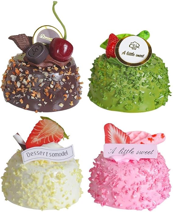 4pcs Artificial Cake Prop Mini Chocolate Cake Model Simulation Realistic Cupcake Bread Dessert Fake Food Model for Home Kitchen Party Decor