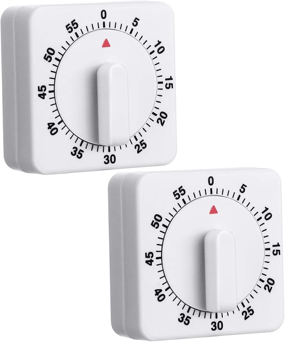 Weewooday 2 Pcs Square 60 Minute Mechanical Kitchen Timer, White | Loud Alarm, No Batteries Required, Visual Countdown, Mini Cooking Timer, Fit for Baking, Kitchen, Homework, Exercise
