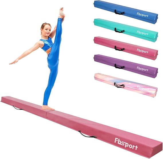 FBSPORT 8/10ft Balance Beam: Folding Floor Gymnastics Equipment PU Leather for Kids Adults,Non Slip Rubber Base, Gymnastics Beam for Training, Practice, Professional Home Training