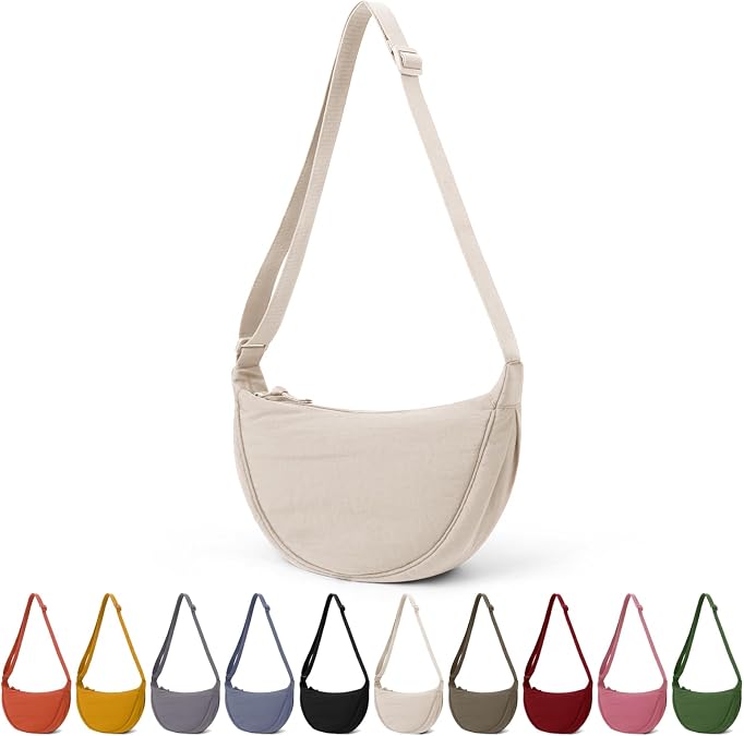 TIAASTAP Crossbody Bags for Women Men Hobos Shoulder Bags Nylon Crescent Bag Cross Body Bag with Adjustable Strap Solid Color Dumpling Bag for Travel Work School Daily Use