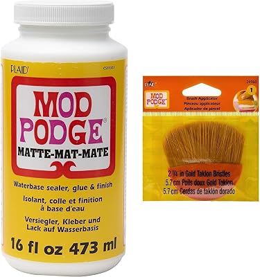 Mod Podge CS11302 Waterbase Sealer, Glue and Finish, 16 oz, Matte & Paint Brush Applicator, 24960 2.25-Inch, Basic