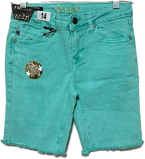 VIGOSS Girl's Stretch Denim Shorts with Adjustable Waistband (7, Washed Green)