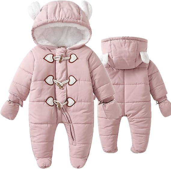 Fairy Baby Infant Baby Winter Snowsuit Hooded Jumpsuit Coat Footie Onepiece Romper Toddler Jacket Outwear Gloves 3-24M