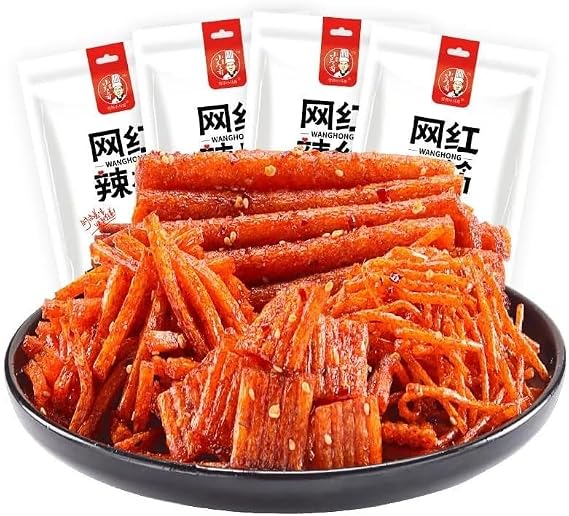 Chinese Spicy Latiao, Spicy sticks snack gift pack, Spicy and hot latiao snacks, Ready-to-eat spicy gluten, Office casual snack, Spicy slices spicy strips, Chinese specialties (4 bags(280g))