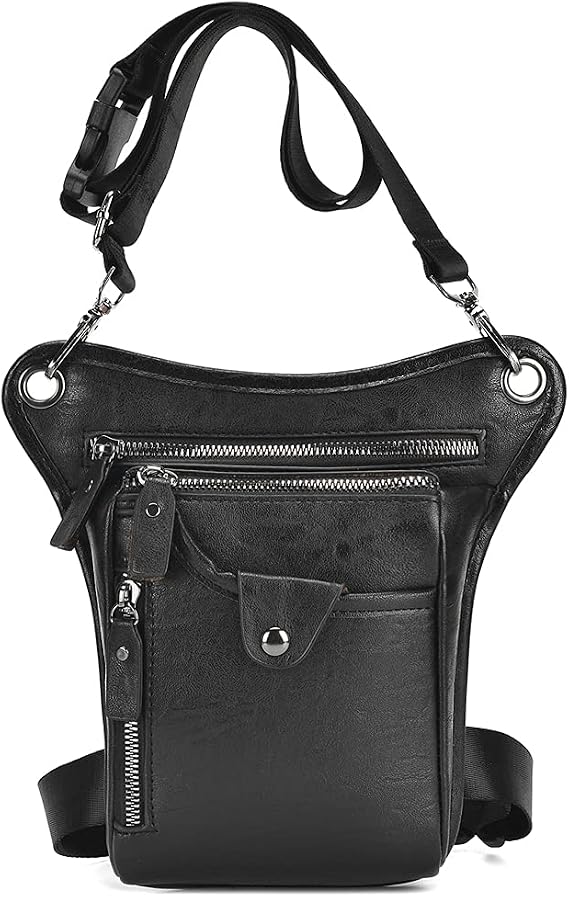 Vintage Leather Waist Pack Drop Leg Bag for Men Women Belt Hip Bum Bag Multi-Purpose Motorcycle Bike Outdoor Sports Tactical Cycling Riding Hiking Camping Black