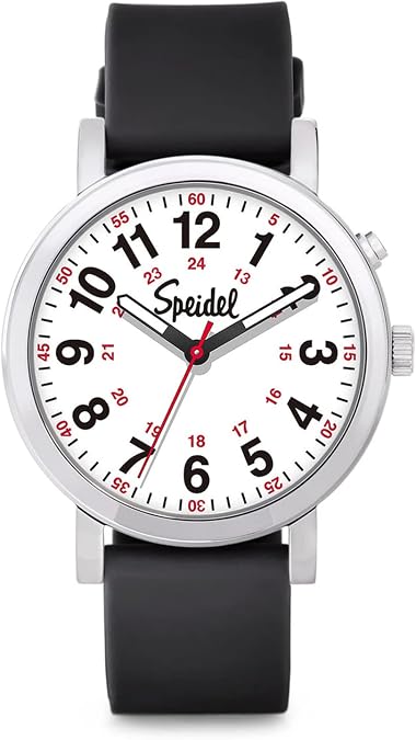 Speidel Glow Scrub WatchTM,Electroluminescent Dial,Nurses,Doctors,Students 3ATM, Engraved Black