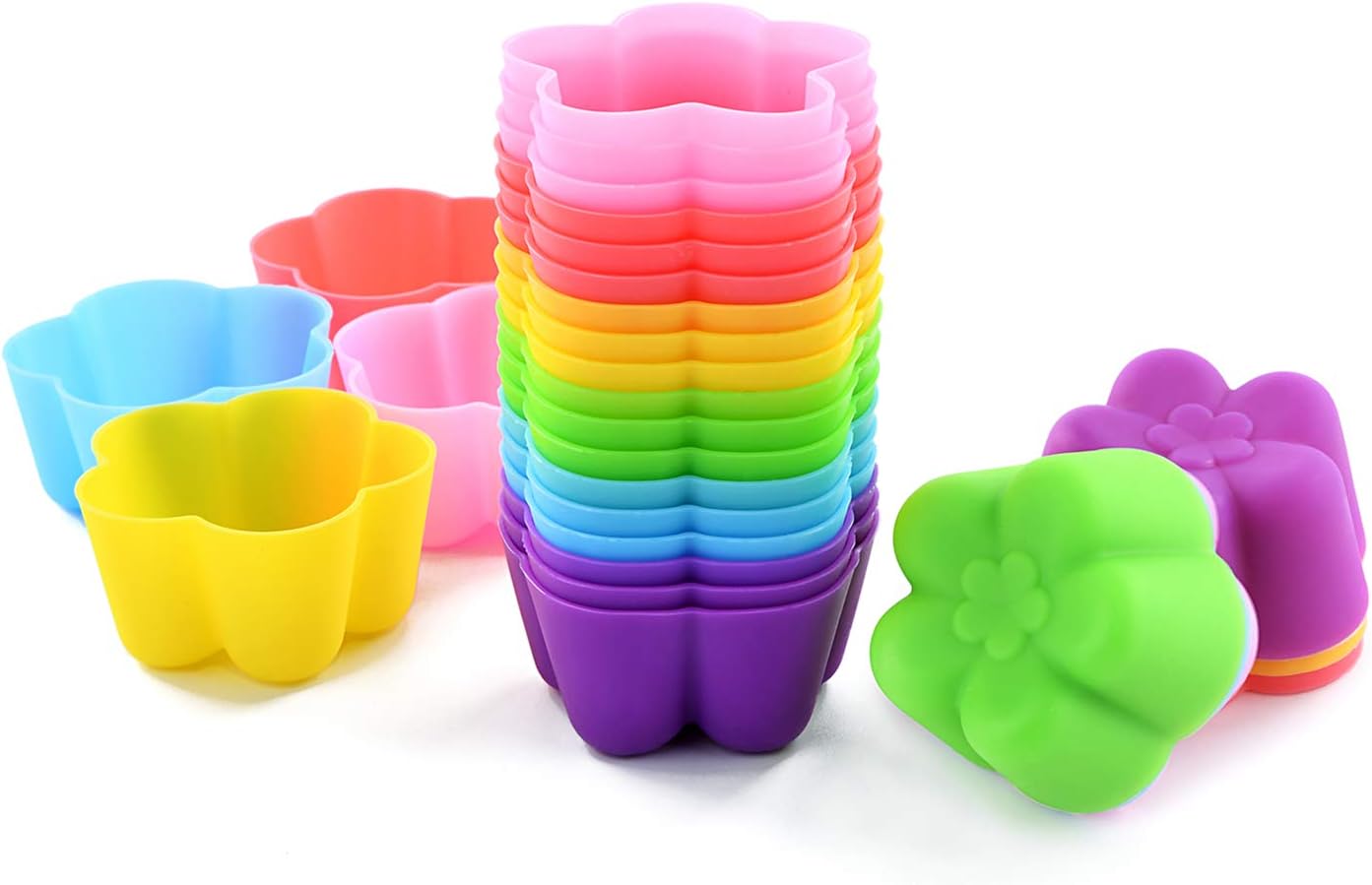 Reusable and Non-stick Mini Silicone Baking Cups Muffin Cups Mini Cupcake Liners Mini Chocolate HoldersTruffle Cups -24 Pack-6 Vibrant Colors Flower