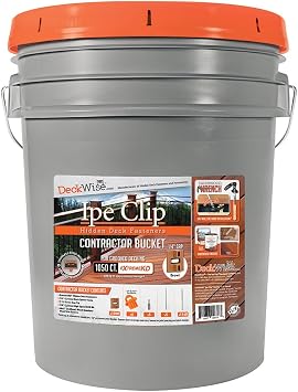 DeckWise Brown Ipe Clip EXTREMEKD Hidden Deck Fasteners, 1/4" Spacing, Stainless Steel Black #8x2 Trim-Head Screws for 600 Sq. Ft. of KD Hardwood, Thermal or Composite Decks 1050 Bucket