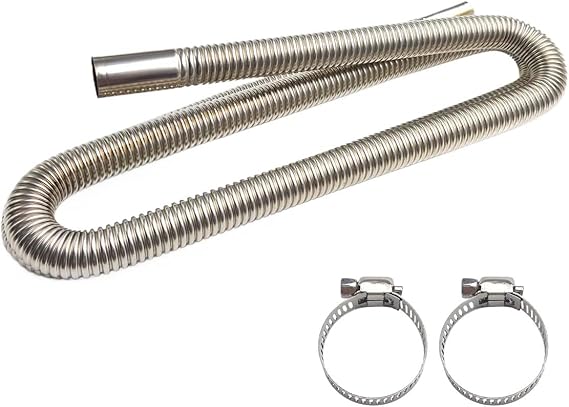 78.7 Inches Stainless Steel Exhaust Hose, 1 Inch Exhaust Extension, Flexible Tank Diesel Heater Accessories with 2 Hose Clamps, Gas Vent Hose Kit for Diesel Air Heater (78.7 inch)