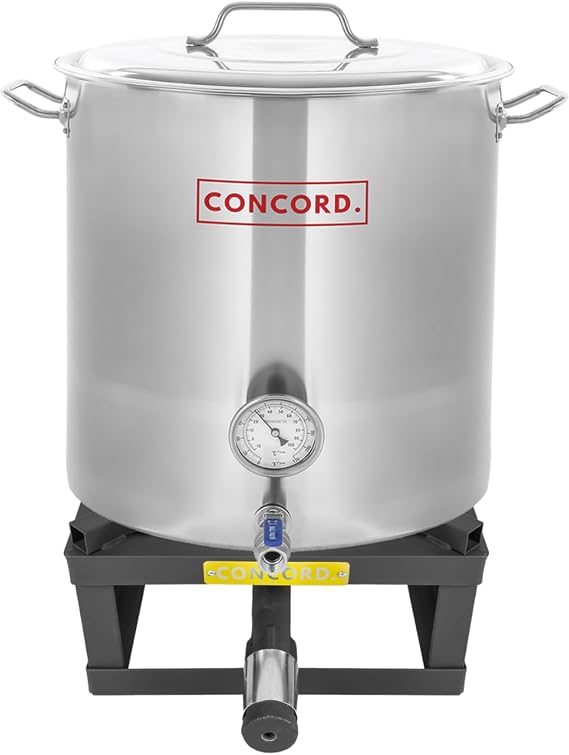 CONCORD Stainless Steel 40 QT Home Brew Kettle Stock Pot + Concord Deluxe Banjo Single Propane Burner, 200,000 BTU Portable Outdoor Stove