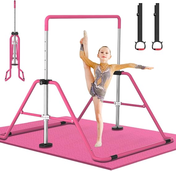 DOBESTS Kids Gymnastics Bar Folding Horizontal Bar, Adjustable Height Gymnastic Horizontal Bars, GymnasticTraining Equipment for Home