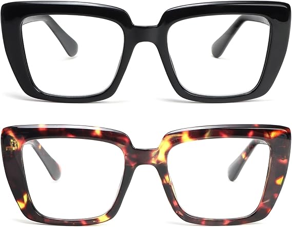 2 Pack Reading Glasses Women Blue Light Blocking,Oversized Fashion Large with spring hinge Eyeglasses