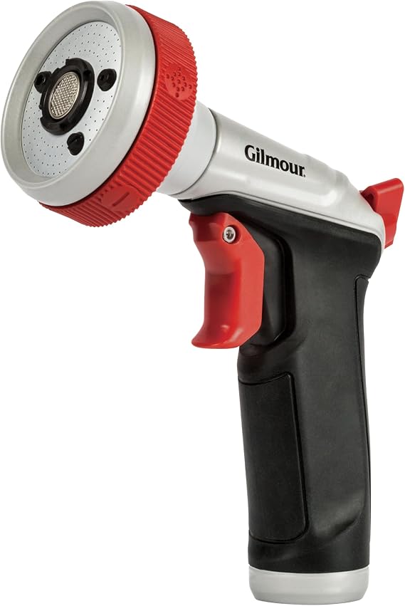 Gilmour Pro Heavy Duty Garden Hose Nozzle with 5 Adjustable Spray Patterns, Water Hose Nozzle for Watering Garden or Lawn, Silver
