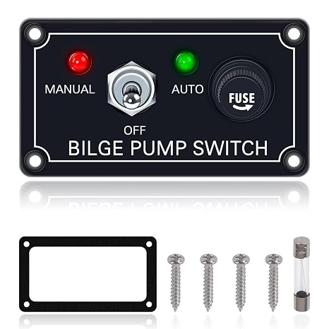 Bilge Pump Switch Rocker Toggle Switch Panel and Fuse DC 12V 24V Max 15A SPST ON/Off Marine Switch Panel 1 Toggle
