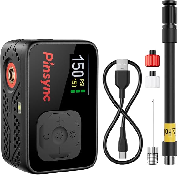 Mini Electric Bike Pump, 150PSI 17S Inflate, Auto Stop