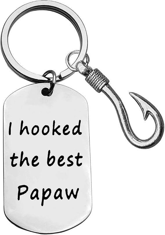 Baixian Grandad Keychain Gifts from Grandson Granddaughter Grandfather Jewelry I Hooked The Best Papaw Keyring Best Grandad Keychain Grandpa Gifts for Christmas Birthday Father's Day Gifts from Grandchild, Silver, Small