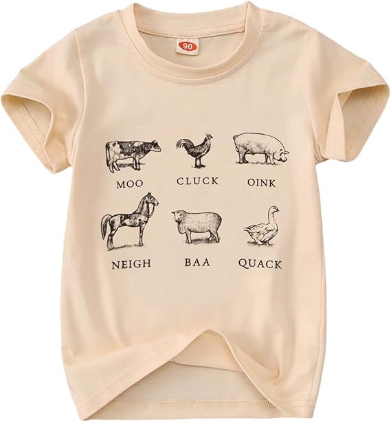 Toddler Baby Boys Girls Farm Shirt Cute Animals Graphic Short Sleeve T-Shirt Kids Funny Letter Print Summer Tee Tops