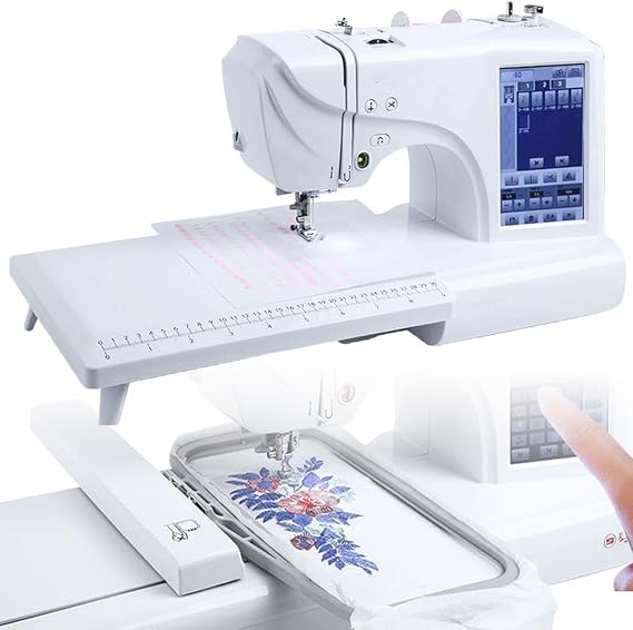 Automatic Sewing Machine, Electric Embroidery Machine with 7" LCD Touch Screen, 9.2" Embroidery Area, Home Computer Integrated, 11 Languages, Multi-pattern Border