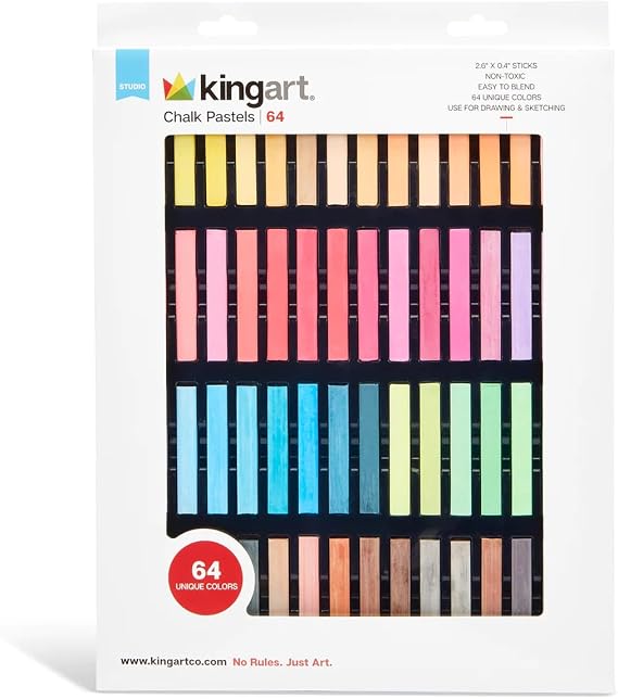 KINGART 64-Piece Chalk Pastels Set - Vibrant Colors, Acid-Free and Non-Toxic, Ideal for Drawing, Blending, and Shading, Perfect for Artists, Students, Beginners and Creative Projects