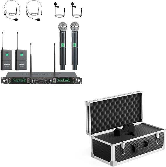Phenyx Pro Wireless Microphone System PTU-5000-2H2B Bundle with The Customizable Extra Large Size Carrying Case