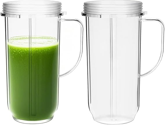 22oz Cups Replacement Compatible with NutriBullet Magic Bullet Blender Mixer 200W MB1001S, for Magic Bullet Blender Juicer Tall Mugs with Handle Replacement Parts Accessories (2 Pack)