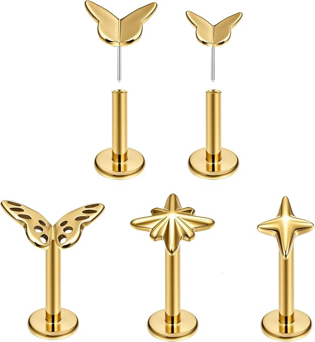 VOJO G23 Titanium Threadless Flat Back Earrings Studs for Tragus, Conch, Lip, Labret, Helix, Cartilage 16G & 18G