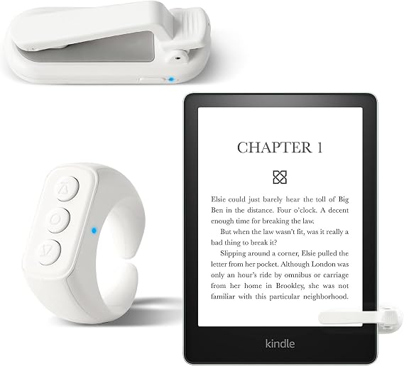 CKG 2 in 1 Kindle Page Turner Remote and Tiktok Scrolling Ring, Unobstructed Easy Reading with Minimalist Style Clicker, Universal Compatibility with iPhone and All Tablets, EBooks