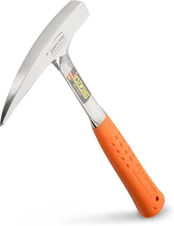 ESTWING Rock Pick - 14 oz USA Made Geology Hammer with Pointed Tip & Hi-Vis Orange Shock Reduction Grip - EO-14P | Made in USA, Top Choice Of Geologists Worldwide, Square Face & Pointed Tip, Forged In One Piece, Shock Reduction Grip