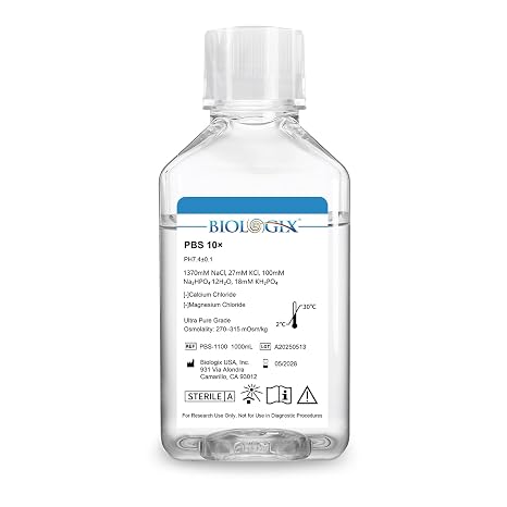 PBS Buffer 10X, Phosphate Buffered Saline Concentrate, 1000mL | pH 7.4, Concentrated Formula, Dilute Before Use, 0.22m Filtered, Cell Culture Workflows, Laboratory Buffer Solution
