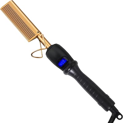 LED Display Hot Comb Hair Straightener Small Electric Pressing Combs Straightening Curling Iron for Travel Dating Party and Gifts for Men Beard Women Wigs