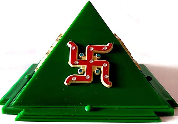 Craftopia Green Vastu Feng Shui Career Education Money Growth Pyramid Yantra with 9x9 Pyra Chips Plate Energized Reiki Healing Lucky Charm for Vastu Correction Home & Office