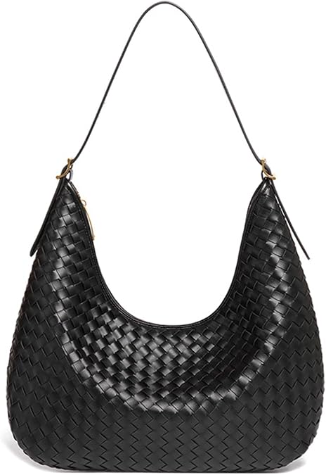 Shoulder Handbag for Women - Woven Hobo Bag Large Vegan Leather Purse Crescent Bag for Work Travel & Daily Use