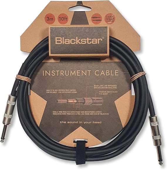 3m (10ft) Instrument Cable Straight for Blackstar Bass/Electric Guitar/Electro-Acoustic/Keyboard/Amp "Jack Straight ¼" Jack (BSCABLESTD10FTSS)