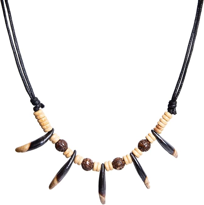 Unisex Buffalo Bone Carving Bead Tooth Necklace Indian Tribe Prayer Caveman Necklace