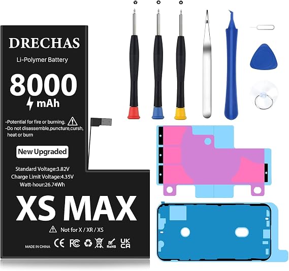[8000mAh]Battery for iPhone XS MAX, 2026 New Upgraded High Capacity 0 Cycle Li-Polymer Replacement Battery for iPhone XS Models A1921, A2101, A2102, A2104 with Complete Professional Repair Tool Kit