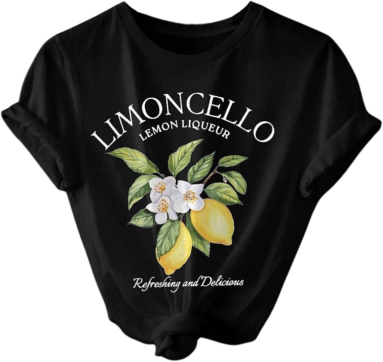 SweatyRocks Women's Lemon Shirts Letter Fruit Printed Graphic Tees