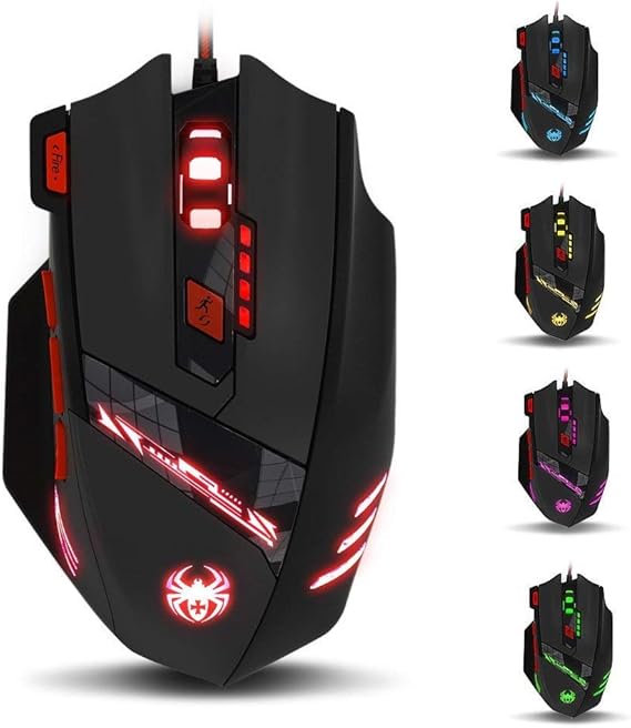 zelotes T90 Gaming Mouse 9200 DPI, 8 Programmable Buttons Multi-Modes LED Lights USB Gaming Mice, Weight Tuning for Laptop, Desktop, PC,- Black